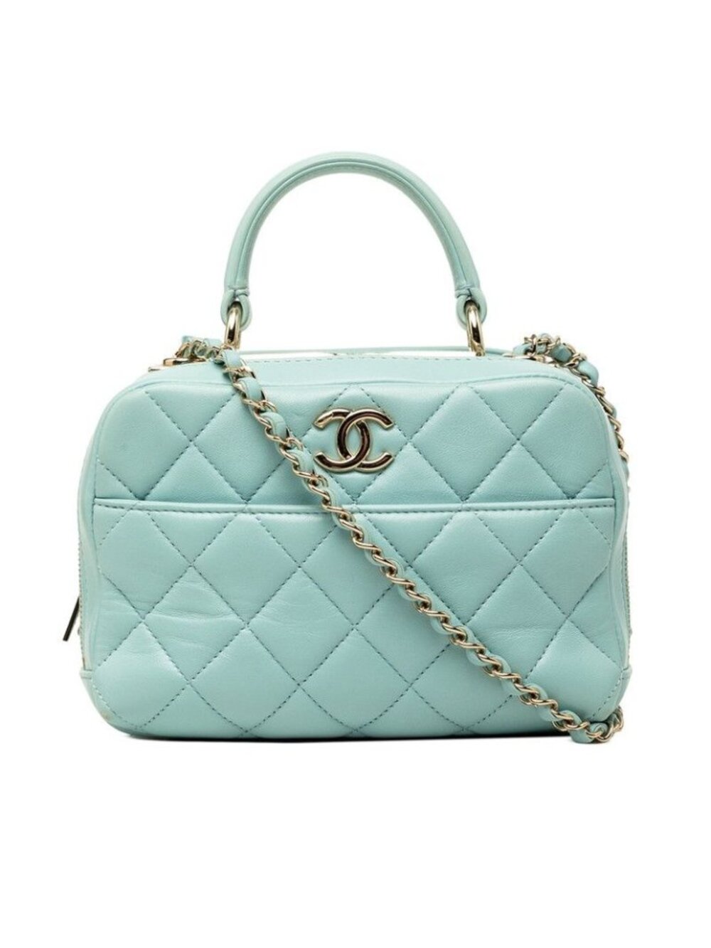 Chanel CC Logo Trendy CC Quilted Shoulder Bag Light Blue Gold Lambskin